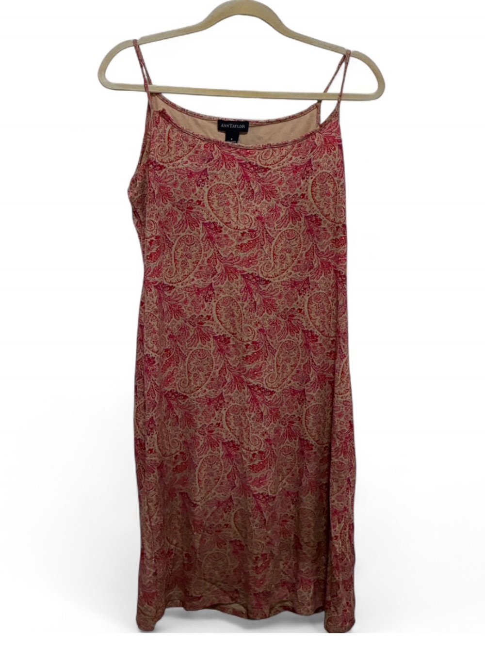 Y2K Ann Taylor Pink and Cream Paisley Sleeveless Midi Dress